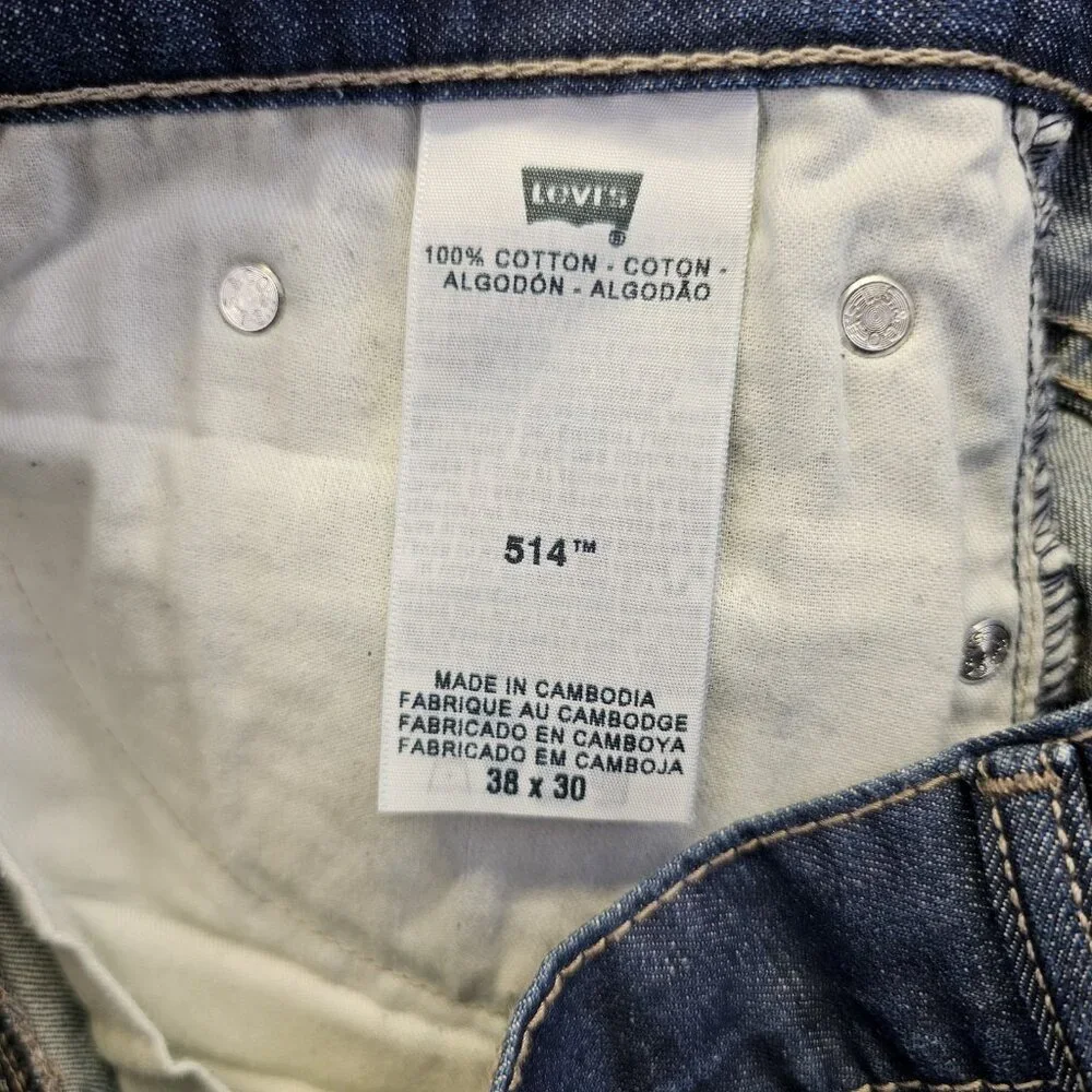 Levis 514 Jeans Mens Size 38x30 Dark Blue Wash Straight Fit Denim Cotton